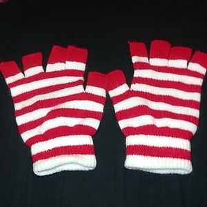 red and white striped fingerless gloves